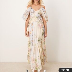 ASOS, pleated bodice maxi dress with full skirt  in mixed floral print  NWOT